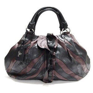 Prada Striped Patchwork Tote Bag Black Purple Ruffles Nero